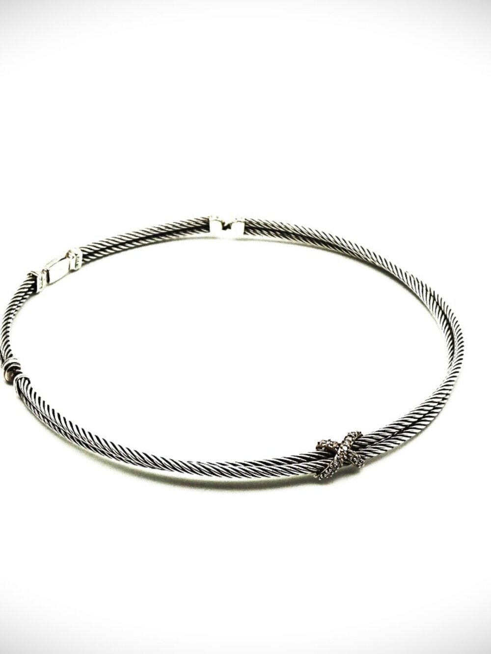 DAVID YURMAN Sterling Silver Cable X Diamond Collar Necklace